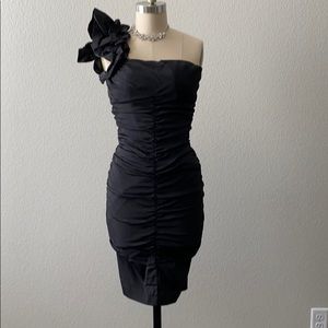 Rouched black cocktail dress